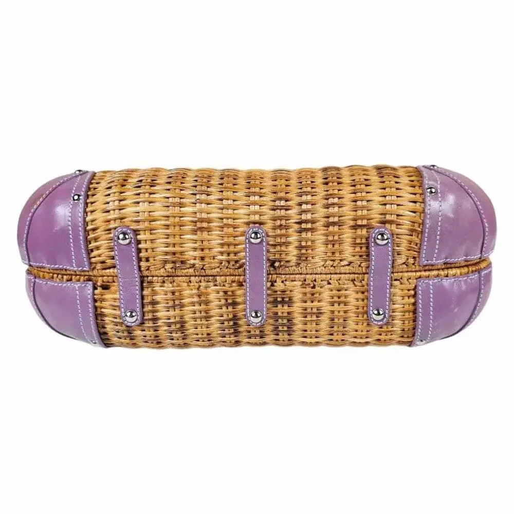 Salvatore Ferragamo Vintage Wicker & Purple Leather Gancini Top Handle Bag RARE - Picture 7 of 15